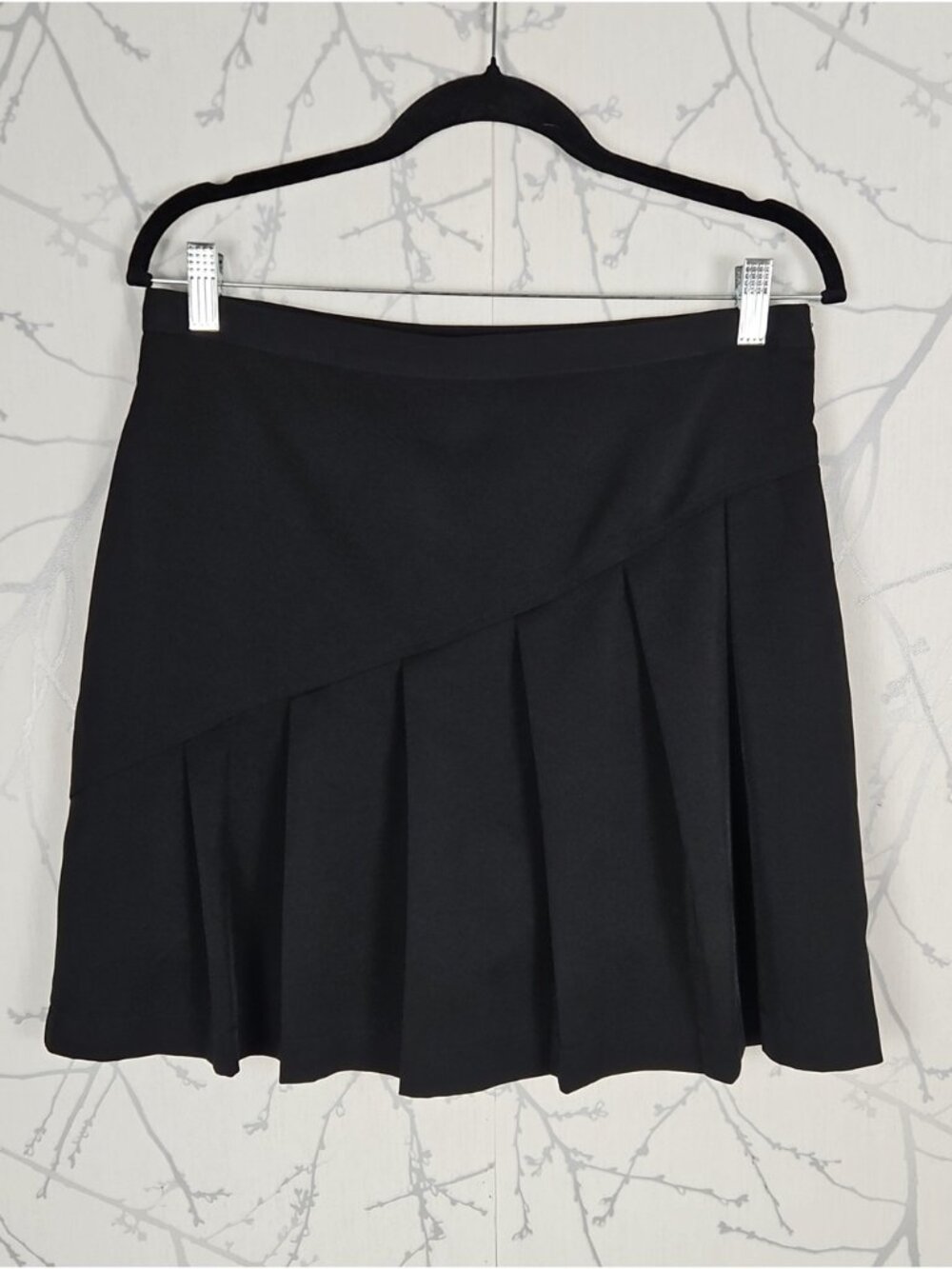 Black Asymmetrical Pleated Stretch Knit Skort